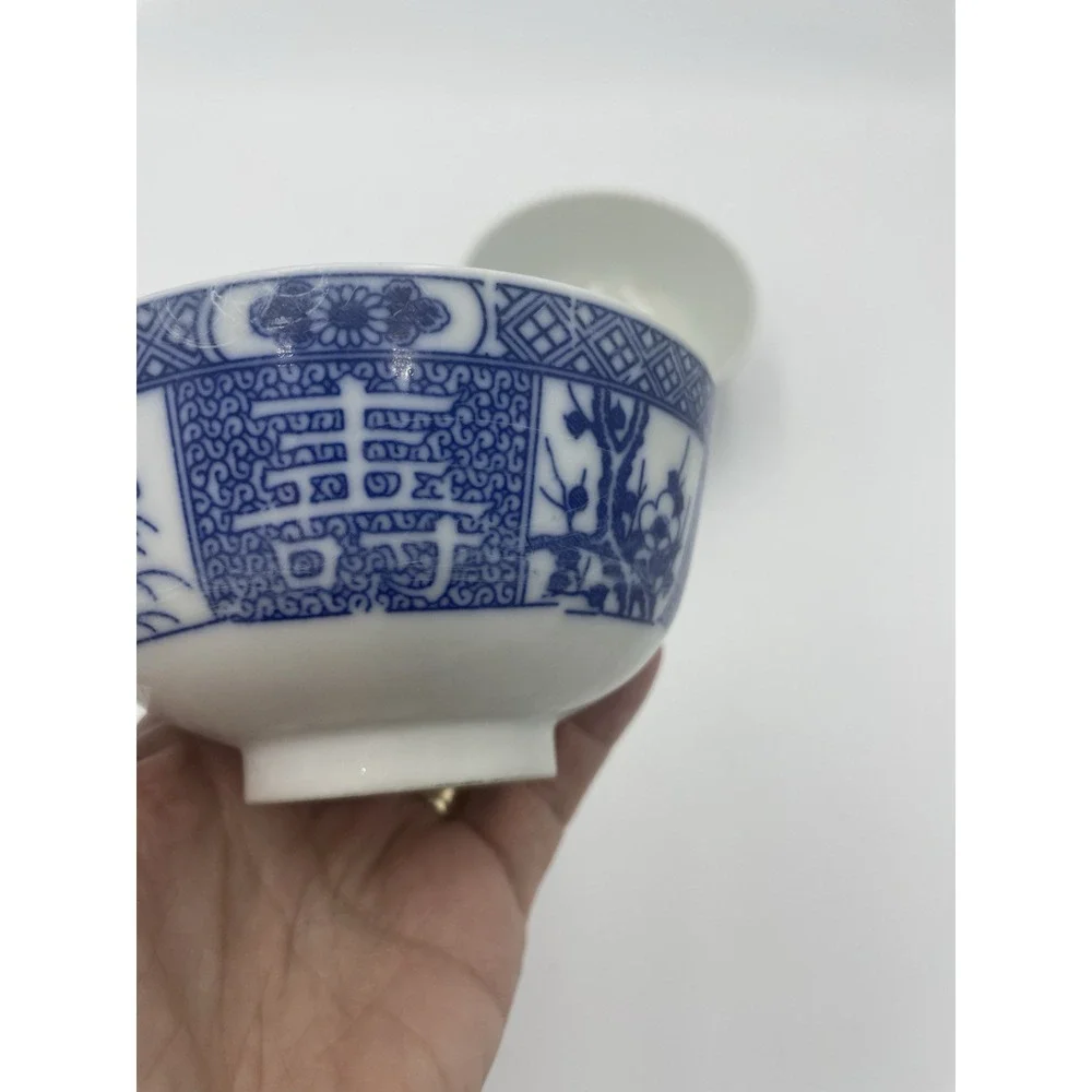 Set of 3 Antique Japanese‎ Chinese Asian Blue & White Rice Bowls